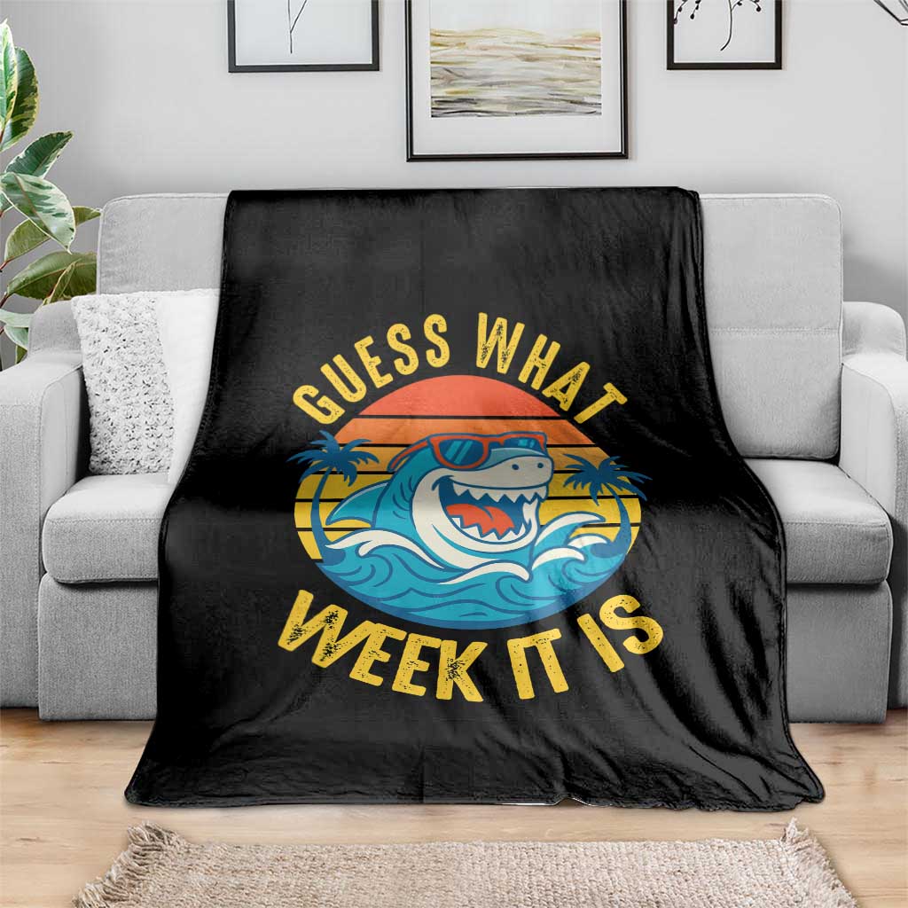Funny Shark Lover Week Throw Blanket Guess What Week It Is Ocean Wildlife Retro Sunset TS02 Print Your Wear