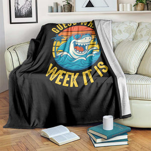 Funny Shark Lover Week Throw Blanket Guess What Week It Is Ocean Wildlife Retro Sunset TS02 Print Your Wear