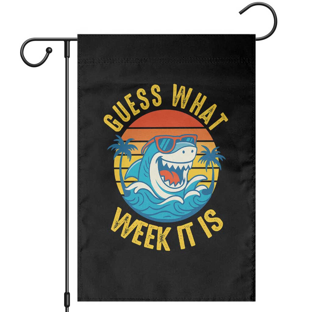 Funny Shark Lover Week Garden Flag Guess What Week It Is Ocean Wildlife Retro Sunset TS02 Black Print Your Wear