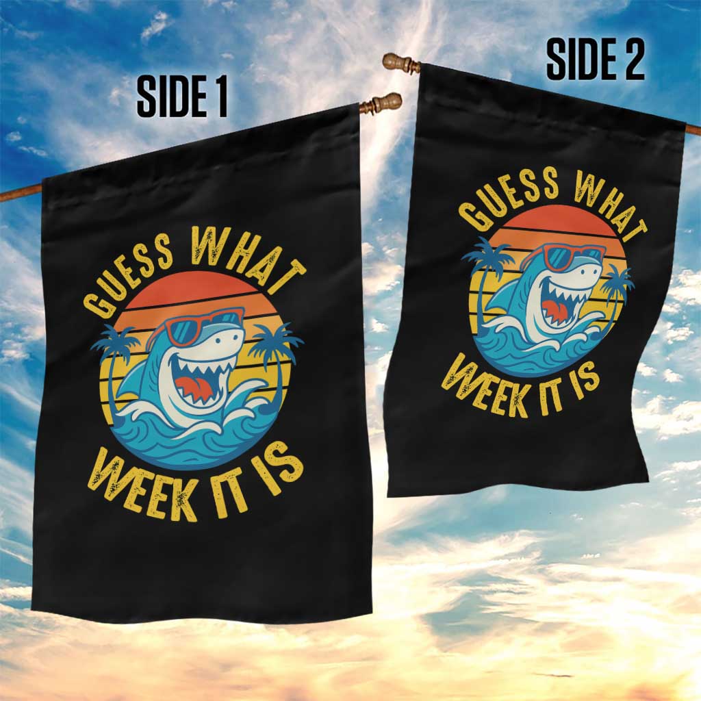 Funny Shark Lover Week Garden Flag Guess What Week It Is Ocean Wildlife Retro Sunset TS02 Print Your Wear