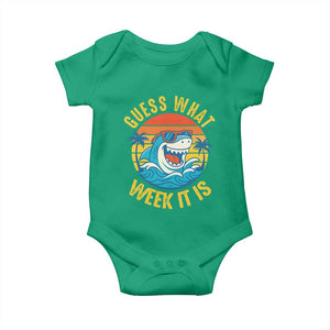 Funny Shark Lover Week Baby Onesie Guess What Week It Is Ocean Wildlife Retro Sunset TS02 Irish Green Print Your Wear