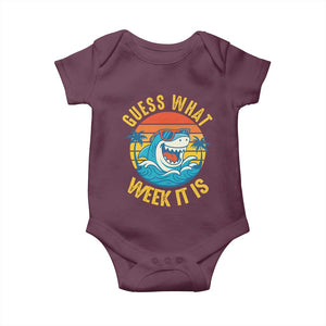 Funny Shark Lover Week Baby Onesie Guess What Week It Is Ocean Wildlife Retro Sunset TS02 Maroon Print Your Wear