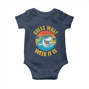 Funny Shark Lover Week Baby Onesie Guess What Week It Is Ocean Wildlife Retro Sunset TS02 Navy Print Your Wear