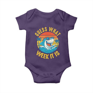 Funny Shark Lover Week Baby Onesie Guess What Week It Is Ocean Wildlife Retro Sunset TS02 Purple Print Your Wear
