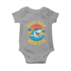 Funny Shark Lover Week Baby Onesie Guess What Week It Is Ocean Wildlife Retro Sunset TS02 Sport Gray Print Your Wear