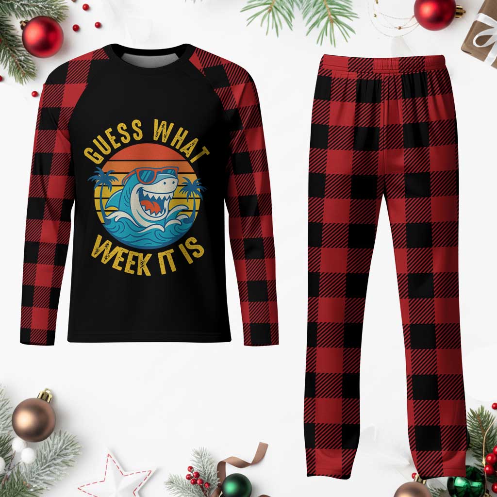 Funny Shark Lover Week Plaid Pajama Set Guess What Week It Is Ocean Wildlife Retro Sunset TS02 Buffalo Plaid Print Your Wear