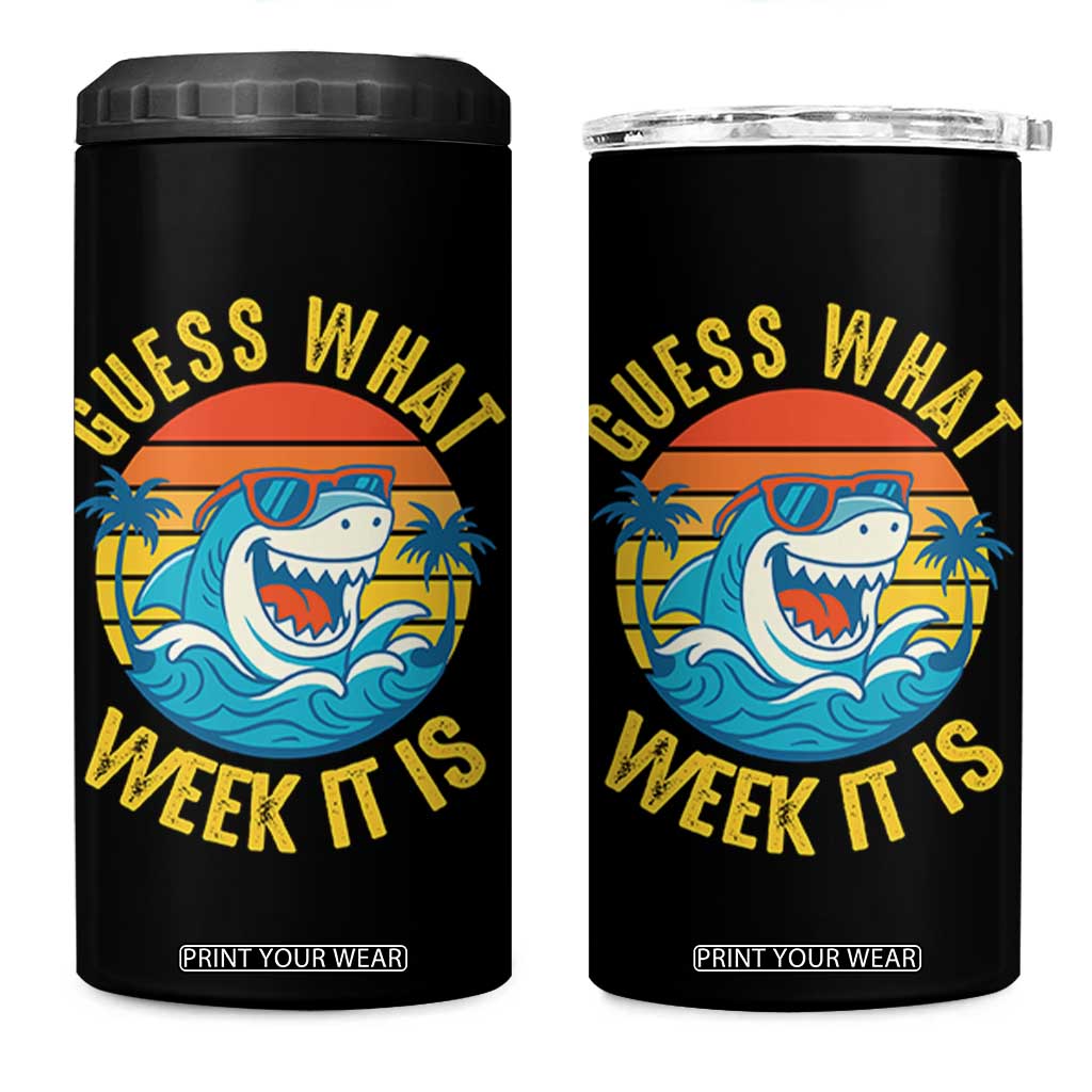 Funny Shark Lover Week 4 in 1 Can Cooler Tumbler Guess What Week It Is Ocean Wildlife Retro Sunset TS02 One Size: 16 oz Black Print Your Wear