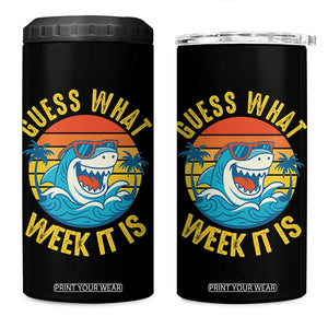 Funny Shark Lover Week 4 in 1 Can Cooler Tumbler Guess What Week It Is Ocean Wildlife Retro Sunset TS02 One Size: 16 oz Black Print Your Wear