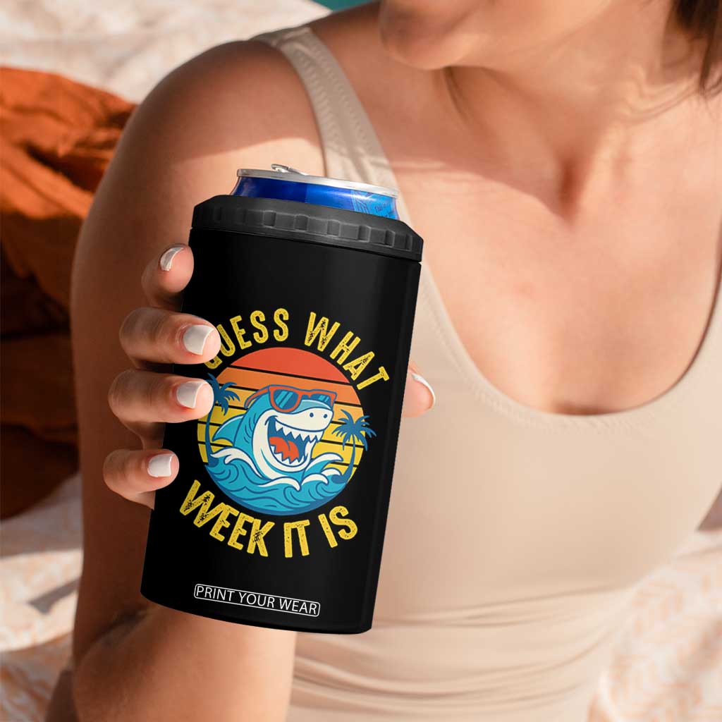 Funny Shark Lover Week 4 in 1 Can Cooler Tumbler Guess What Week It Is Ocean Wildlife Retro Sunset TS02 Print Your Wear
