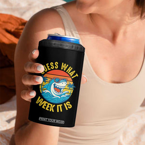 Funny Shark Lover Week 4 in 1 Can Cooler Tumbler Guess What Week It Is Ocean Wildlife Retro Sunset TS02 Print Your Wear