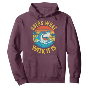 Funny Shark Lover Week Hoodie Guess What Week It Is Ocean Wildlife Retro Sunset TS02 Maroon Print Your Wear