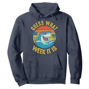 Funny Shark Lover Week Hoodie Guess What Week It Is Ocean Wildlife Retro Sunset TS02 Navy Print Your Wear