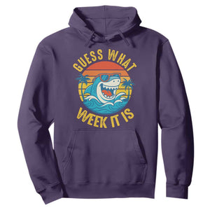 Funny Shark Lover Week Hoodie Guess What Week It Is Ocean Wildlife Retro Sunset TS02 Purple Print Your Wear