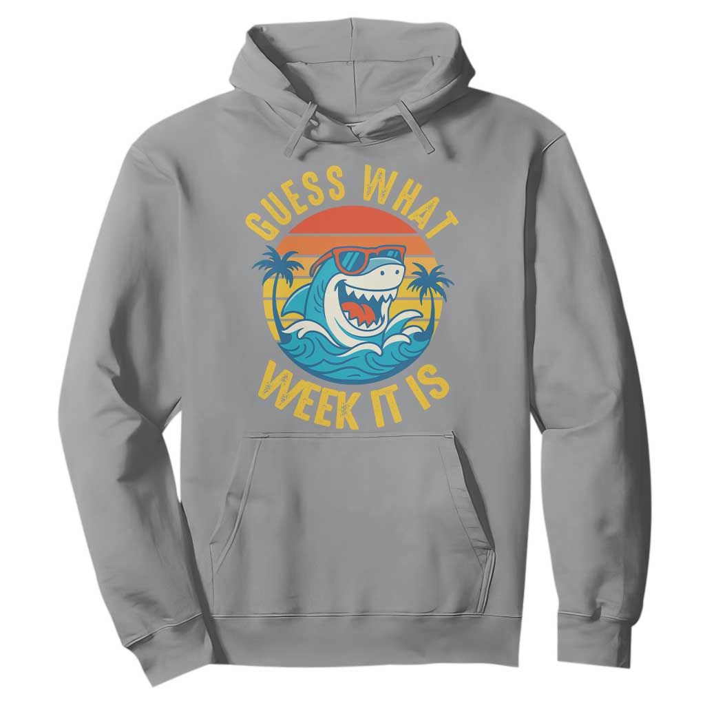 Funny Shark Lover Week Hoodie Guess What Week It Is Ocean Wildlife Retro Sunset TS02 Sport Gray Print Your Wear