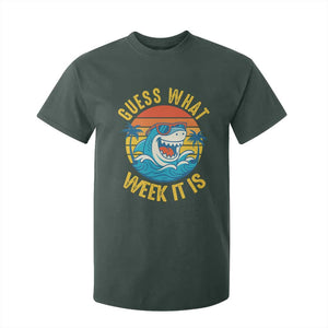 Funny Shark Lover Week T Shirt For Kid Guess What Week It Is Ocean Wildlife Retro Sunset TS02 Dark Forest Green Print Your Wear