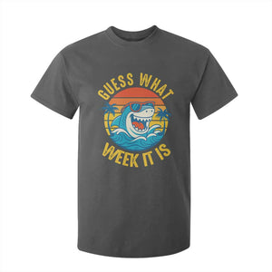 Funny Shark Lover Week T Shirt For Kid Guess What Week It Is Ocean Wildlife Retro Sunset TS02 Dark Heather Print Your Wear