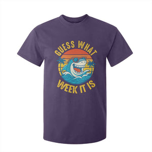 Funny Shark Lover Week T Shirt For Kid Guess What Week It Is Ocean Wildlife Retro Sunset TS02 Purple Print Your Wear