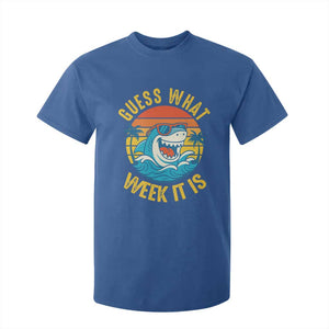 Funny Shark Lover Week T Shirt For Kid Guess What Week It Is Ocean Wildlife Retro Sunset TS02 Royal Blue Print Your Wear