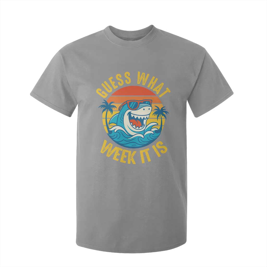 Funny Shark Lover Week T Shirt For Kid Guess What Week It Is Ocean Wildlife Retro Sunset TS02 Sport Gray Print Your Wear