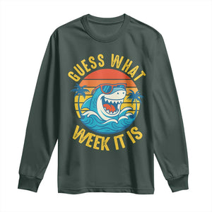 Funny Shark Lover Week Long Sleeve Shirt Guess What Week It Is Ocean Wildlife Retro Sunset TS02 Dark Forest Green Print Your Wear