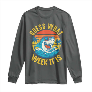 Funny Shark Lover Week Long Sleeve Shirt Guess What Week It Is Ocean Wildlife Retro Sunset TS02 Dark Heather Print Your Wear