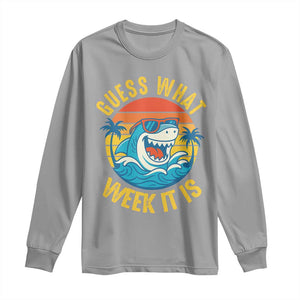 Funny Shark Lover Week Long Sleeve Shirt Guess What Week It Is Ocean Wildlife Retro Sunset TS02 Sport Gray Print Your Wear