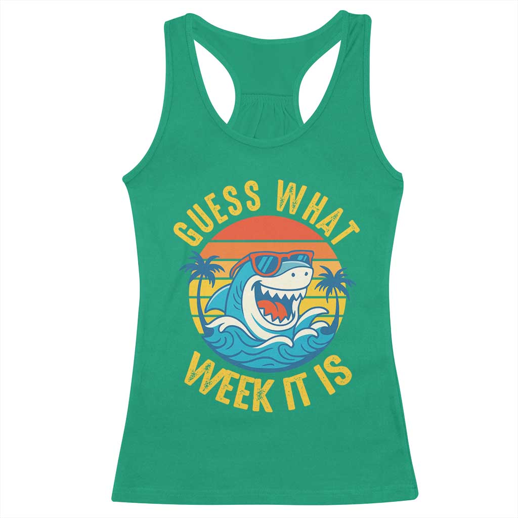 Funny Shark Lover Week Racerback Tank Top Guess What Week It Is Ocean Wildlife Retro Sunset TS02 Irish Green Print Your Wear