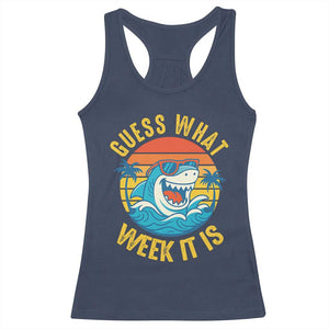 Funny Shark Lover Week Racerback Tank Top Guess What Week It Is Ocean Wildlife Retro Sunset TS02 Navy Print Your Wear