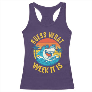 Funny Shark Lover Week Racerback Tank Top Guess What Week It Is Ocean Wildlife Retro Sunset TS02 Purple Print Your Wear