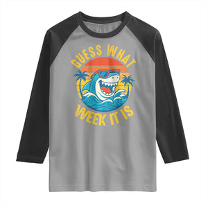 Funny Shark Lover Week Raglan Shirt Guess What Week It Is Ocean Wildlife Retro Sunset TS02 Sport Gray Black Print Your Wear