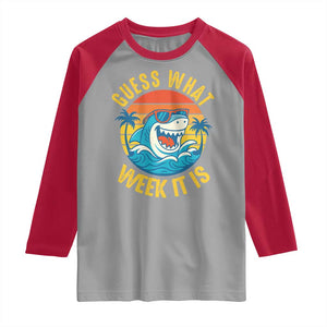 Funny Shark Lover Week Raglan Shirt Guess What Week It Is Ocean Wildlife Retro Sunset TS02 Sport Gray Red Print Your Wear