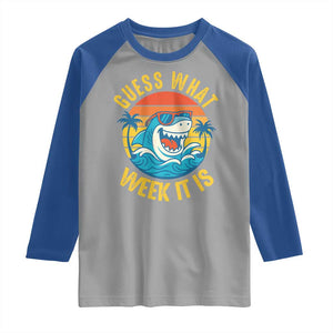 Funny Shark Lover Week Raglan Shirt Guess What Week It Is Ocean Wildlife Retro Sunset TS02 Sport Gray Royal Print Your Wear