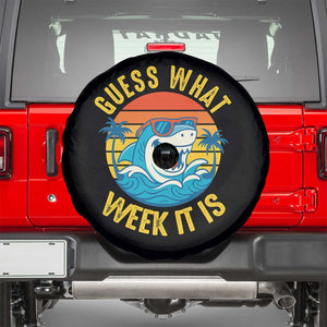 Funny Shark Lover Week Spare Tire Cover Guess What Week It Is Ocean Wildlife Retro Sunset TS02 Black Print Your Wear