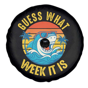 Funny Shark Lover Week Spare Tire Cover Guess What Week It Is Ocean Wildlife Retro Sunset TS02 Print Your Wear