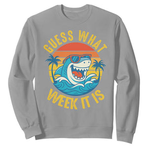 Funny Shark Lover Week Sweatshirt Guess What Week It Is Ocean Wildlife Retro Sunset TS02 Sport Gray Print Your Wear