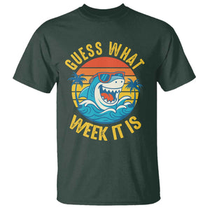 Funny Shark Lover Week T Shirt Guess What Week It Is Ocean Wildlife Retro Sunset TS02 Dark Forest Green Print Your Wear