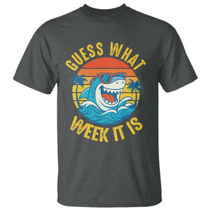 Funny Shark Lover Week T Shirt Guess What Week It Is Ocean Wildlife Retro Sunset TS02 Dark Heather Print Your Wear