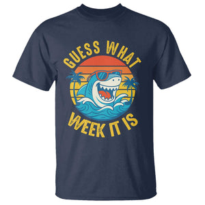 Funny Shark Lover Week T Shirt Guess What Week It Is Ocean Wildlife Retro Sunset TS02 Navy Print Your Wear