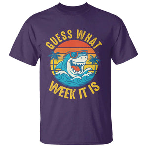 Funny Shark Lover Week T Shirt Guess What Week It Is Ocean Wildlife Retro Sunset TS02 Purple Print Your Wear