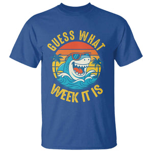 Funny Shark Lover Week T Shirt Guess What Week It Is Ocean Wildlife Retro Sunset TS02 Royal Blue Print Your Wear