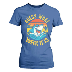 Funny Shark Lover Week T Shirt For Women Guess What Week It Is Ocean Wildlife Retro Sunset TS02 Royal Blue Print Your Wear