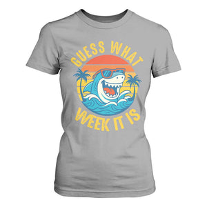 Funny Shark Lover Week T Shirt For Women Guess What Week It Is Ocean Wildlife Retro Sunset TS02 Sport Gray Print Your Wear