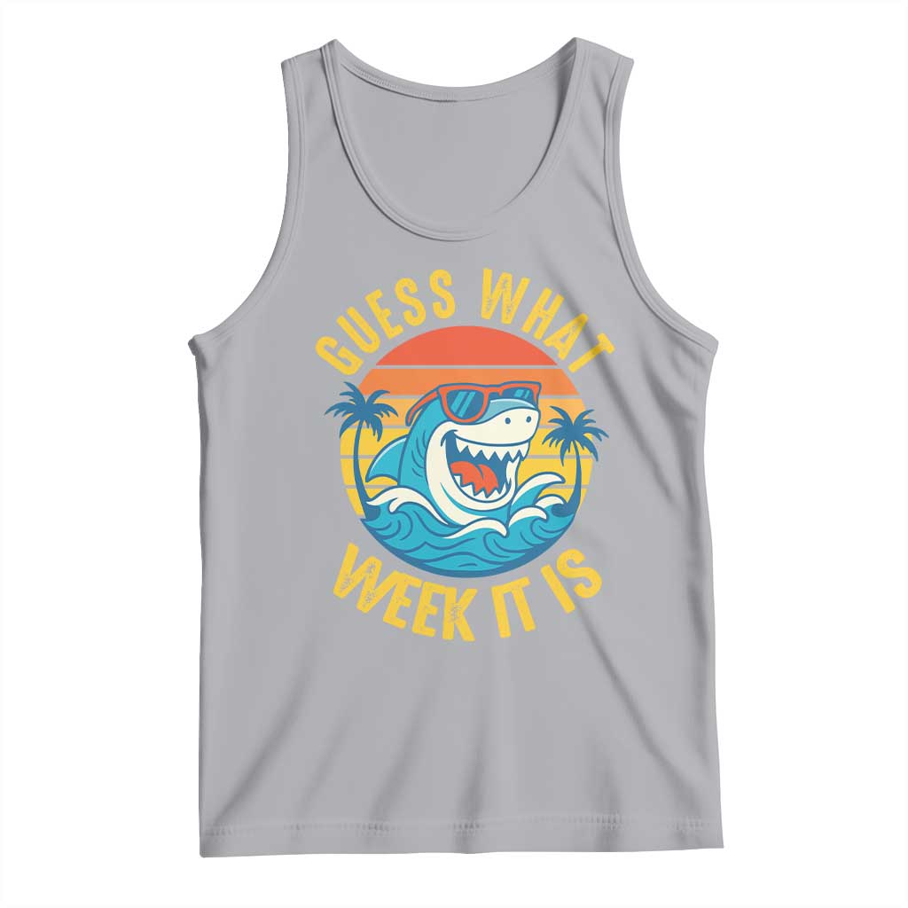 Funny Shark Lover Week Tank Top Guess What Week It Is Ocean Wildlife Retro Sunset TS02 Athletic Heather Print Your Wear