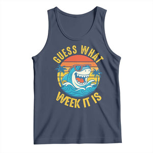 Funny Shark Lover Week Tank Top Guess What Week It Is Ocean Wildlife Retro Sunset TS02 Navy Print Your Wear