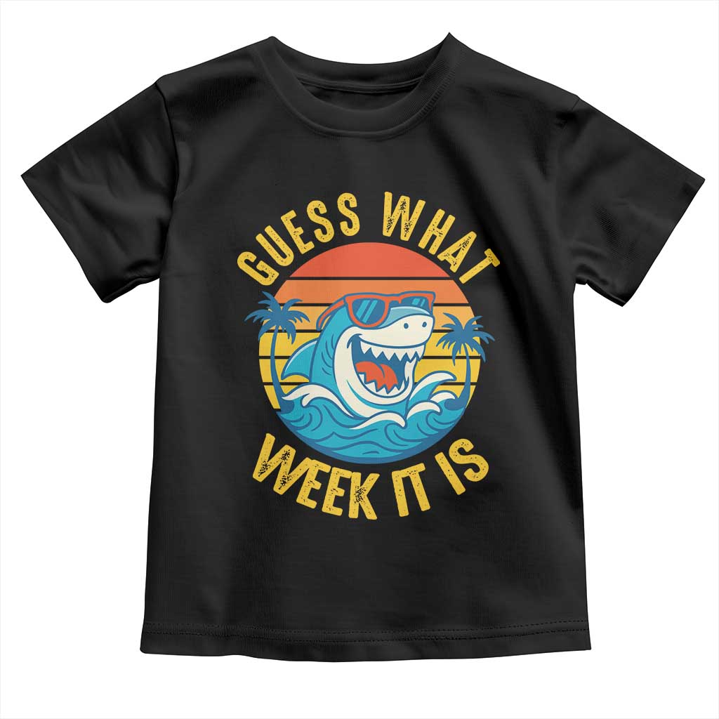 Funny Shark Lover Week Toddler T Shirt Guess What Week It Is Ocean Wildlife Retro Sunset TS02 Black Print Your Wear