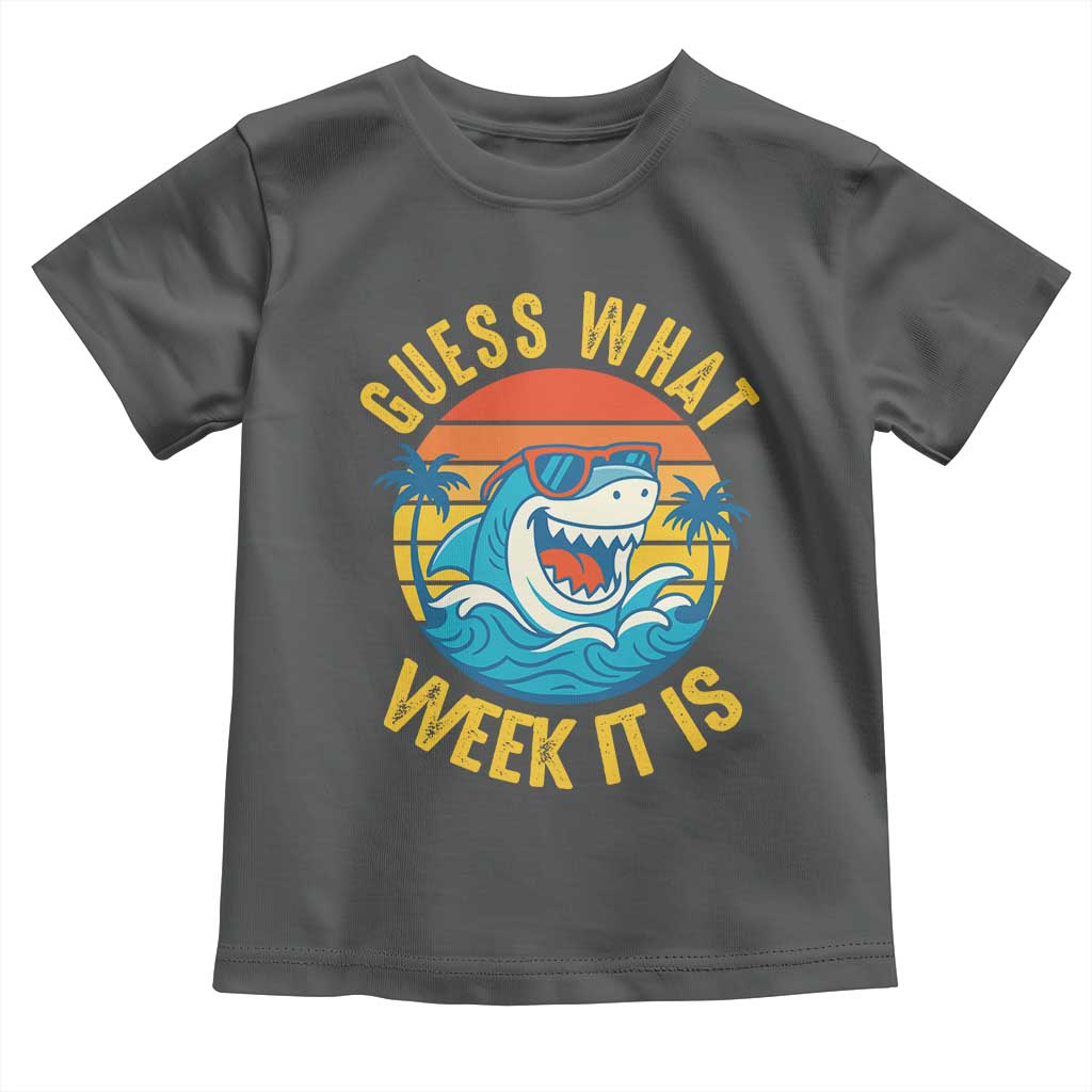Funny Shark Lover Week Toddler T Shirt Guess What Week It Is Ocean Wildlife Retro Sunset TS02 Dark Heather Print Your Wear