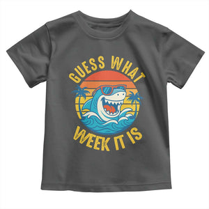 Funny Shark Lover Week Toddler T Shirt Guess What Week It Is Ocean Wildlife Retro Sunset TS02 Dark Heather Print Your Wear