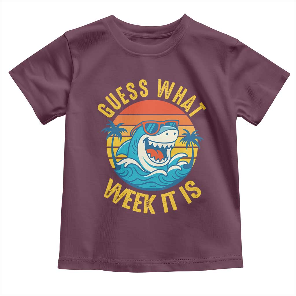 Funny Shark Lover Week Toddler T Shirt Guess What Week It Is Ocean Wildlife Retro Sunset TS02 Maroon Print Your Wear