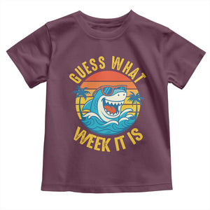 Funny Shark Lover Week Toddler T Shirt Guess What Week It Is Ocean Wildlife Retro Sunset TS02 Maroon Print Your Wear