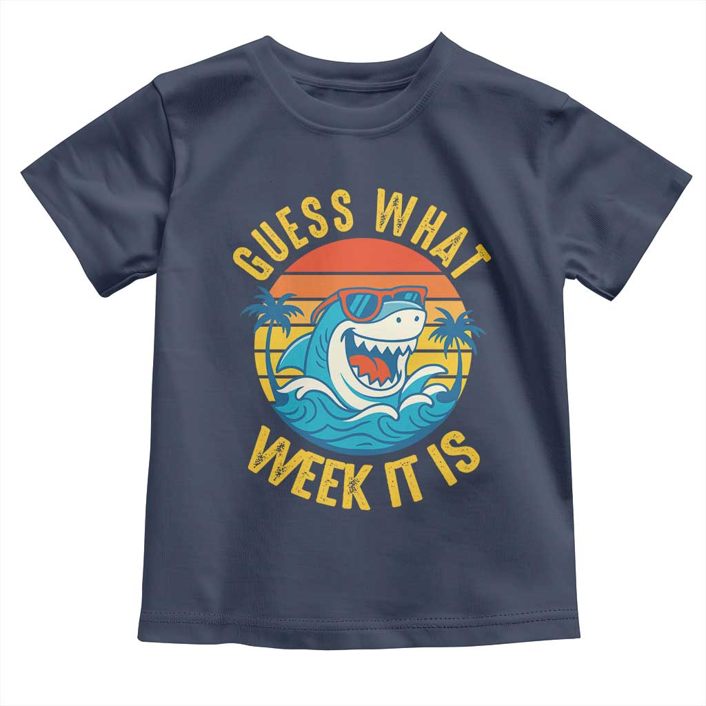 Funny Shark Lover Week Toddler T Shirt Guess What Week It Is Ocean Wildlife Retro Sunset TS02 Navy Print Your Wear